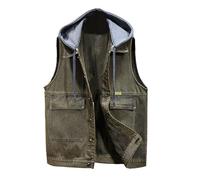 Chaleco de mezclilla para hombre, capucha desmontable, diseño con capucha, chaqueta de mezclilla sin mangas para estilo motociclista, ropa de calle, festivales, viajes y verano, diseñada para una