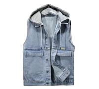 Chaleco de mezclilla para hombre, capucha desmontable, diseño con capucha, chaqueta de mezclilla sin mangas para estilo motociclista, ropa de calle, festivales, viajes y verano, diseñada para una