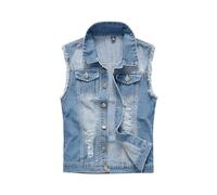 Chaleco de mezclilla para hombre, casual, sin mangas, abrigo con solapa rasgada, chaleco clásico de vaquero vintage con bolsillos, para motociclista, punk