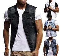 Chaleco de mezclilla para hombre, chaleco de mezclilla para hombre, casual, ajuste regular, elástico, chaleco de batalla con diseño desgastado rasgado, chaqueta ligera sin mangas con bolsillo, estilo