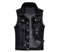 Chaleco de mezclilla para hombre, chaleco tipo gilet casual ajustado sin mangas, abrigo de mezclilla con solapa rasgada, chaleco clásico vintage de vaquero, prenda exterior con bolsillos para estilo