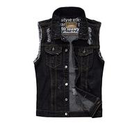 Chaleco de mezclilla para hombre, con solapa, sin mangas, ajustado, retro, rasgado, casual, chaleco térmico para hombre, Negro, 4XL