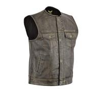 Chaleco de motociclista Leatherick SOA para hombre, de grano superior, marrón antiguo, sin cuello, estilo chaleco de montar a la moda con bolsillos profundos. (FR/ES, Números, 60, Regular, Regular)