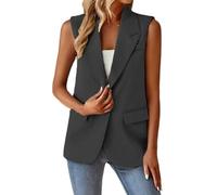 Chaleco De Mujer Elegante,Blazer Sin Mangas para Mujer, Estilo Vintage, con Solapa con Muescas, Largo, para Oficina, con Forro Completo, Chaqueta De Un Botón con Bolsillos, Talla Grande, Gris Oscur