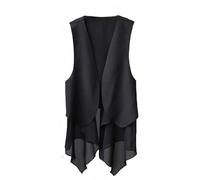 Chaleco De Mujer Elegante,Chaleco De Gasa Suave De Verano para Mujer, Chaqueta Sin Mangas con Cuello En V, Ligero, Elegante, Drapeado, con Frente Abierto, Chaleco Formal De Oficina, Traje Liso, Cár