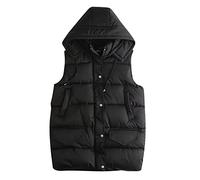 Chaleco de mujer sin mangas invierno sin mangas abrigo largo con capucha caliente chaqueta acolchada al aire libre chaqueta ajustada elegante apertura cardigan, Le Noir, XL