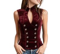 Chaleco De Mujer Steampunk Chaleco Vintage De Doble Botonadura con Cuello En V Traje De Terciopelo Chaleco Renacentista Corsé Tops Ajustados Chaqueta Sin Mangas Atuendo para Fiestas Y Clubes Y2K Bu