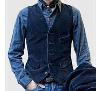 Chaleco de pana británico vintage sin mangas para hombre, con botones, ajustado, chaqueta casual adecuada para múltiples estaciones (2XL azul)