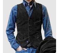 Chaleco de pana con botones de pana clásico vintage para hombre, chaleco delgado sin mangas para uso durante todo el año (2XL negro)