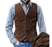 Chaleco de pana con botones para hombre, chaleco sin mangas, estilo británico, clásico, ajuste delgado, adecuado para actividades al aire libre (S marrón)