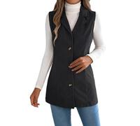 Chaleco de pana para mujer, elegante, sin mangas, con solapa, chaleco largo de doble botonadura, con bolsillos, informal, otoño-invierno, chaqueta de pana para mujer, chaleco de transición, chaleco de