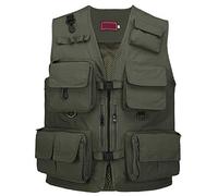 Chaleco de Pesca Hombre Multi Bolsillo Sin Mangas Chaqueta Transpirable Acampar Caza Fotografía Chaleco al Aire Libre Ejercito Verde M