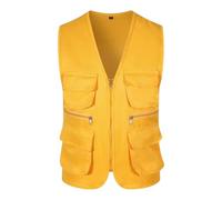 Chaleco de pesca para hombres de verano - Chaleco utilitario de malla ligera con múltiples bolsillos para safari al aire libre, viajes, trabajo, fotografía, 1B-amarillo, XXL