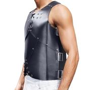Chaleco de piel sintética medieval para hombre, chaleco de pecho retro, mercenario, arquero, armadura ajustable para Halloween, disfraz de Larp, carnaval, cosplay, fiesta, Negro , XXL