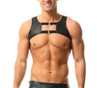 Chaleco de piel sintética para hombre, sin mangas, para yoga, clubwear, Negro , Talla única