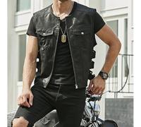 Chaleco de piel sintética para motociclista para hombre, color negro, varios chalecos con bolsillo para club (M negro)