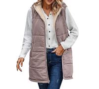 Chaleco de plumas para mujer con capucha, chaleco largo para mujer, chaleco largo cálido, ligero, sin mangas, chaqueta de invierno sin mangas, abrigo de plumón, chaleco de forro polar para exterior
