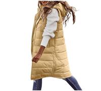 Chaleco de plumón largo y cálido para mujer, de gran tamaño, ligero, con capucha, tallas grandes, chaqueta de invierno, abrigo de plumón, con bolsillos, chaleco de entretiempo, chaqueta de invierno