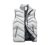 Chaleco de plumón para hombre, acolchado de felpa, cómodo, unisex, chaleco para exteriores, con cuello alto, informal, de entretiempo, chaleco acolchado ligero con bolsillos, gris, 3XL