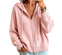 Chaleco de Punto con Capucha y Cremallera para Mujer, un Chaleco Elegante y Moderno, un Jersey Holgado de Manga Larga para Llevar por Encima de Otras Prendas,Rosado,M