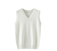 Chaleco de punto de algodón con cuello en V para hombre y mujer, suéter sin mangas, suéter escolar, Color blanco liso, XL