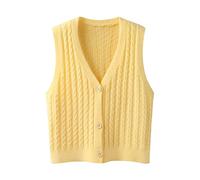 Chaleco de punto de las mujeres coreano suelto suéter de un solo pecho Chalecos Cardigan Top Chaleco amarillo 40kg-60kg