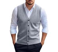 Chaleco de punto para hombre con cuello en V sin mangas de ajuste cómodo, de algodón, de punto, chaleco de punto, de una sola fila, chaleco de ocio, chaleco de trabajo clásico, chaleco cálido para