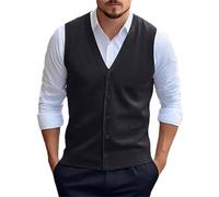 Chaleco de punto para hombre, cuello en V, con un solo botón, ajuste holgado, elástico, clásico, versátil, gris, casual, a la moda, para el trabajo, para todas las estaciones, gris oscuro, 3XL