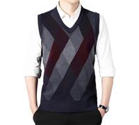 Chaleco de punto para hombre, cuello en V, sin mangas, para negocios, informal, a rayas, suéter de punto, suéter de punto, suelto, chaleco para hombre, chaleco informal y de trabajo, azul marino, XXL