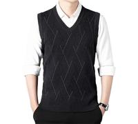 Chaleco de punto para hombre, cuello en V, sin mangas, para negocios, informal, a rayas, suéter de punto, suéter de punto, suelto, chaleco para hombre, chaleco informal y de trabajo, 01 negro, XXL