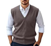 Chaleco de punto para hombre, sin mangas, para hombre, ligero, casual, cuello en V, jersey de punto, color sólido, a la moda, versátil, chaleco de trabajo, cálido, cómodo, para otoño e invierno