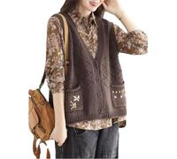 Chaleco de punto para mujer, cárdigan sin mangas, chaleco retro, suéter de punto hecho a mano, ropa de mujer, café, S