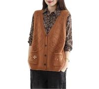 Chaleco de punto para mujer, cárdigan sin mangas, chaleco retro, suéter de punto hecho a mano, ropa de mujer, naranja, L