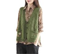 Chaleco de punto para mujer, cárdigan sin mangas top retro chaleco moda hecho a mano suéter mujer ropa, XL