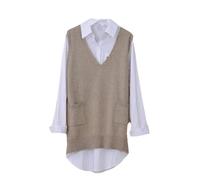 Chaleco de punto para mujer, chaleco sin mangas, cuello en V, chaleco de punto para mujer, 3XL, 4XL, Caqui9., 4 X-Large