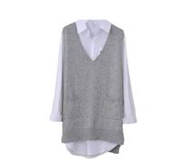 Chaleco de punto para mujer, chaleco sin mangas, cuello en V, chaleco de punto para mujer, 3XL, 4XL, gris, M