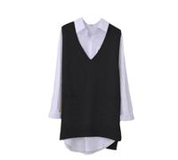 Chaleco de punto para mujer, chaleco sin mangas, cuello en V, chaleco de punto para mujer, 3XL, 4XL, Negro, M