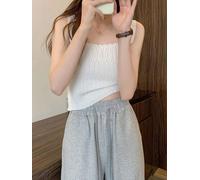 Chaleco de punto para mujer con diseño de cuello cuadrado para uso de verano, adecuado para vacaciones en la playa, ciclismo, yoga y actividades al aire libre (talla única, blanco)