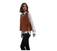 Chaleco de punto para mujer, cuello en V, sin mangas, para otoño e invierno, dorado, L