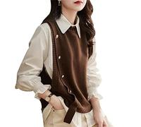 Chaleco de punto para mujer, cuello redondo, sin mangas, para otoño e invierno, para uso diario, escuela, viajes