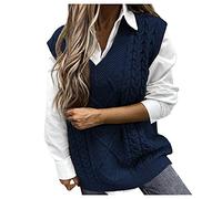 Chaleco de punto para mujer de gran tamaño - Marrón, suéteres sin mangas para mujer del Reino Unido - Suéteres de punto trenzado con cuello en V, chalecos de punto grueso, chalecos de punto sólido sin