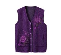 Chaleco De Punto para Mujer De Mediana Edad con Estampado De Rosas Cárdigan Sin Mangas para Madre Suéter De Punto para Otoño E Invierno Jerséis De Punto para Mujeres De 50 A 80 Años Abrigo con