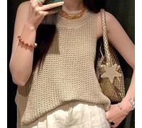 Chaleco de punto, S-L, ombliguera sin mangas para mujer, con cuello redondo, holgada, para verano, casual, vacaciones, fiesta, uso diario (M albaricoque)