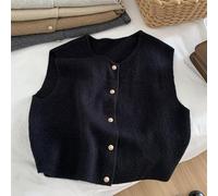 Chaleco de punto sin mangas con botones frontales para mujer, cárdigan sólido con cuello en V, perfecto para ocio, fiestas y actividades diarias (para talla negra)