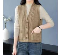 Chaleco de punto sin mangas con cuello en V para mujer, chaleco suelto de color sólido, chaleco para uso diario, moda callejera, citas, blanco, gris, camello, talla extra grande XS a (XXL camello)