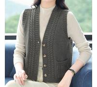 Chaleco de punto sin mangas con cuello en V para mujer, chaleco suelto de color sólido, chaleco para uso diario, moda callejera, citas, blanco, gris, camello, talla extra grande XS a (XS gris)