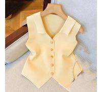 Chaleco de punto sin mangas con cuello en V para mujer, estilo francés, chaleco de color sólido, para primavera, verano, otoño, relajado, oficina, vacaciones, playa, capas (albaricoque)