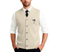 Chaleco de Punto sin Mangas para Hombre con Botones, Tejido clásico de algodón Mezcla, Chaleco Formal de Negocios para Oficina y Uso Diario, Talla L a XXXL (Light Yellow, XXL)