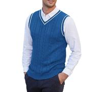 Chaleco de punto sin mangas para hombre, suéter sin mangas para hombre, cuello en V, suéter de punto ajustado para hombre, suéter de punto, color sólido, cuello en V, ligero, cálido, azul, XXX-Large