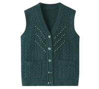 Chaleco de punto suéter de invierno con cuentas para mujer, Dark En8, XXL